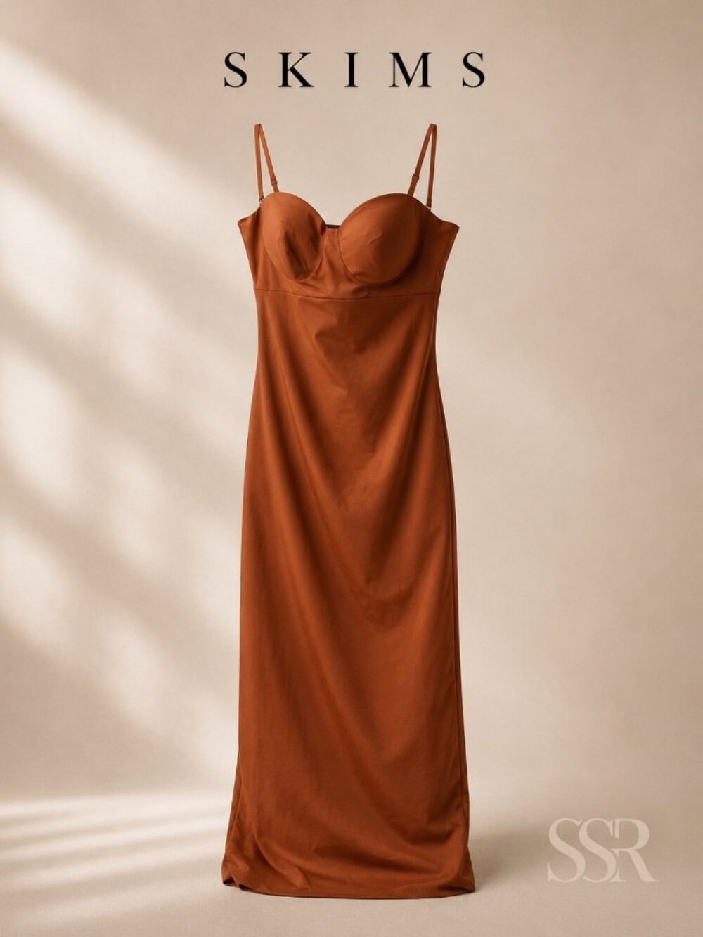 SKIMS Molded Bodycon Midi Dress Cocoa Brown Size L NWT Shapewear Slip Dress